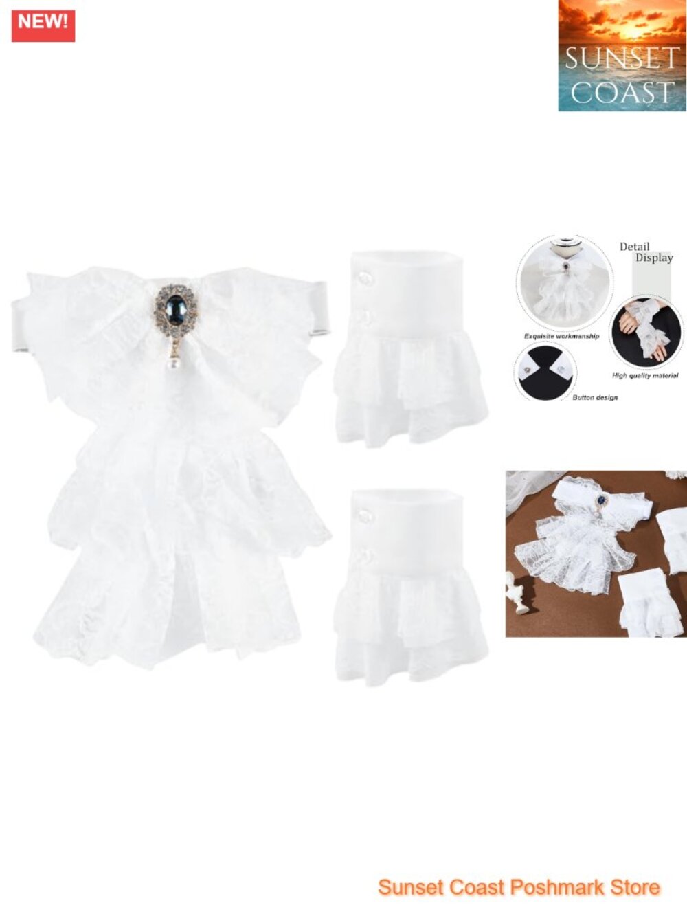 Victorian Lace Jabot and Cuffs Set Detachable Polyester Cosplay Accessory